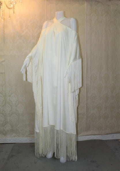 MARAYA Ivory Kaftan Fringe Trim  Maxi dress