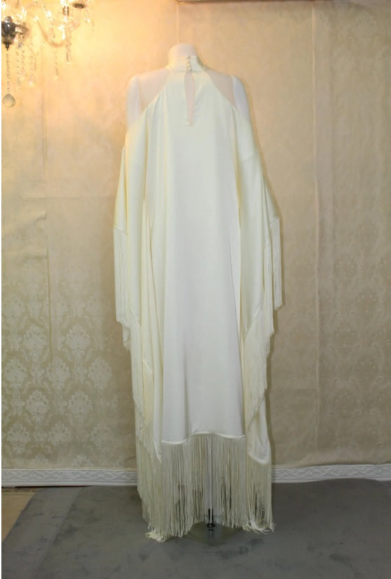 MARAYA Ivory Kaftan Fringe Trim  Maxi dress