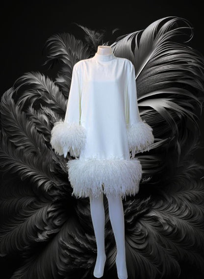 MARAYA Ivory Long sleeve High Neck mini dress