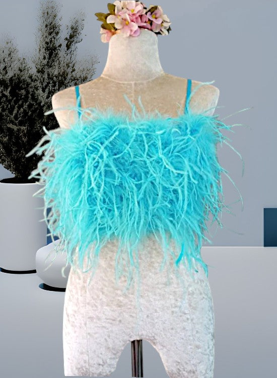 Light Blue Feather Crop Top