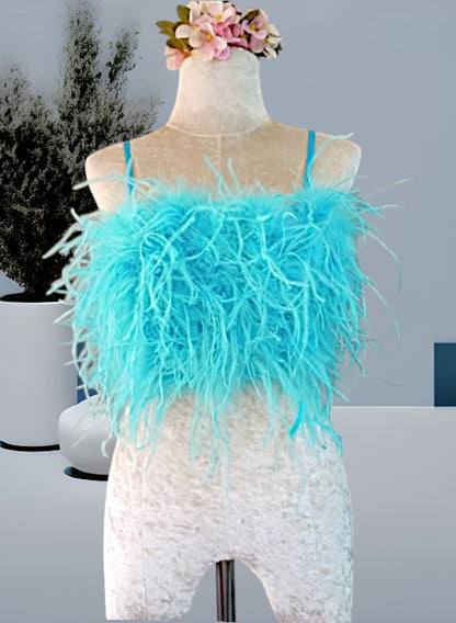 Light Blue Feather Crop Top