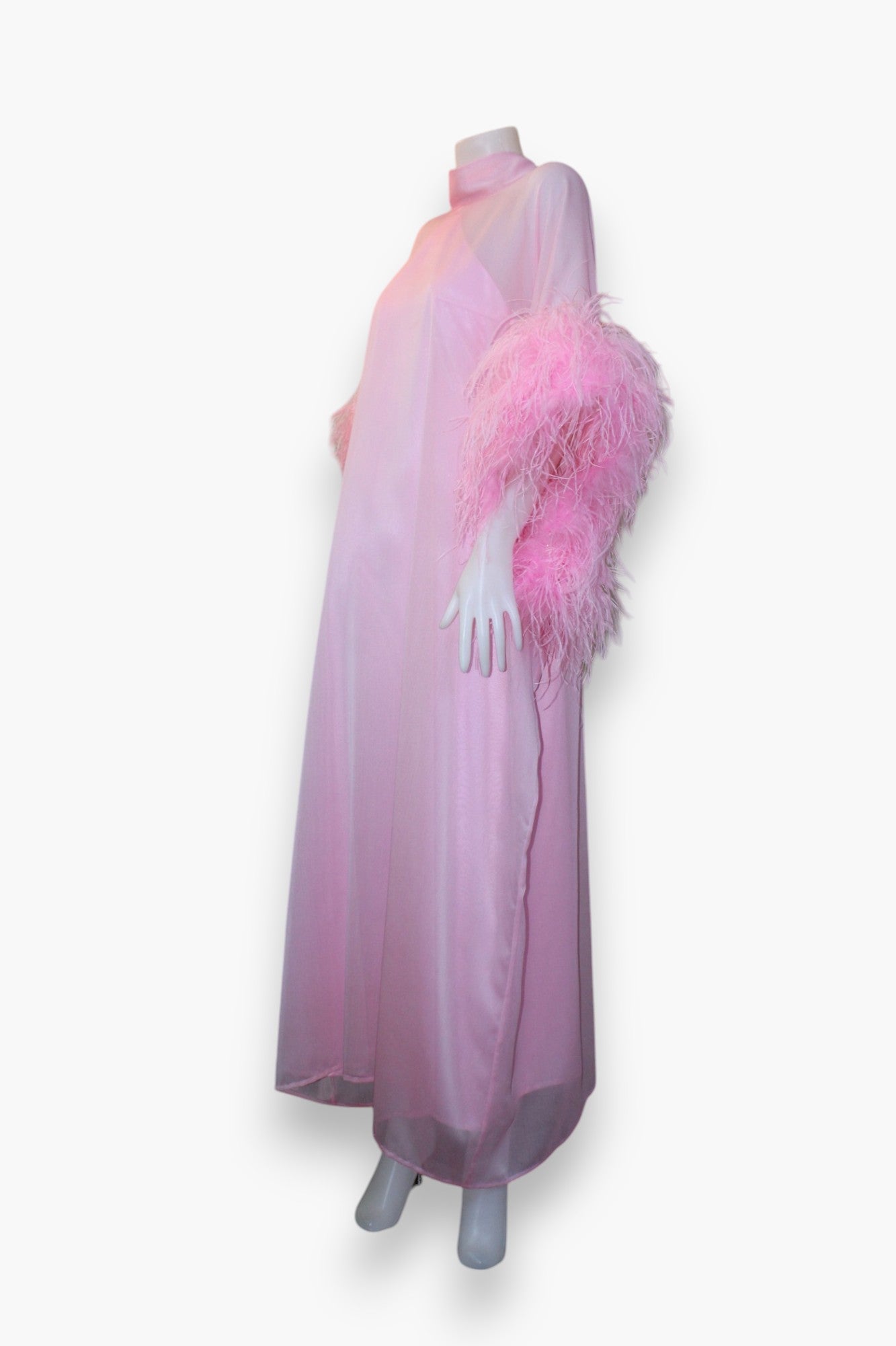 MARAYA Light Pink Kaftan Shift Evening Maxi Feather dress