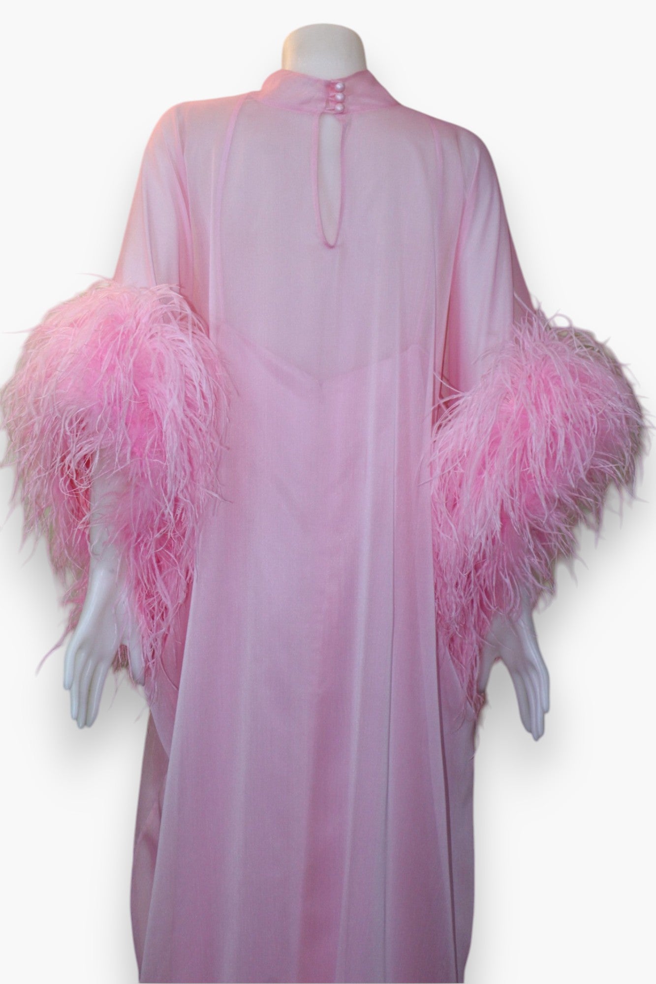 MARAYA Light Pink Kaftan Shift Evening Maxi Feather dress
