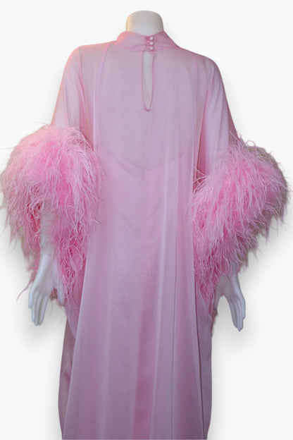 MARAYA Light Pink Kaftan Shift Evening Maxi Feather dress