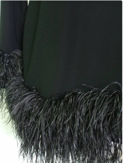 MARAYA Long sleeve High Neck Feather mini dress