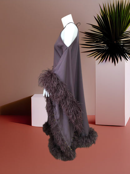 MARAYA Luxury Kaftan Dress with Ostrich Feather Trim, Halter Neck Cold Shoulder Off-The-Shoulder Abaya Gown, Glamorous Evening Party Dress