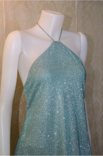 MARAYA Metallic Green Halter Neck Mini Dress