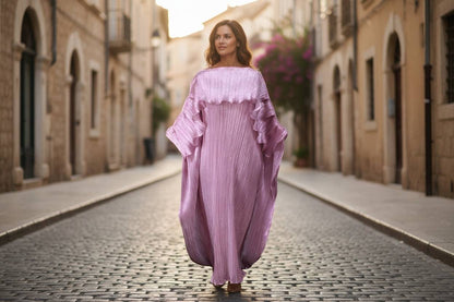 MARAYA Metallic Miyake Pleated Boubou Dress