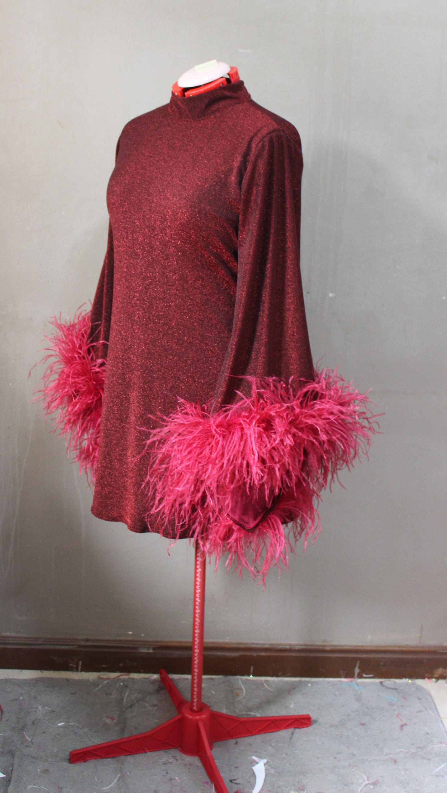 MARAYA Metallic Sparkle Bell Sleeve Feather Mini Dress (Size 0 US. - 8 US.)