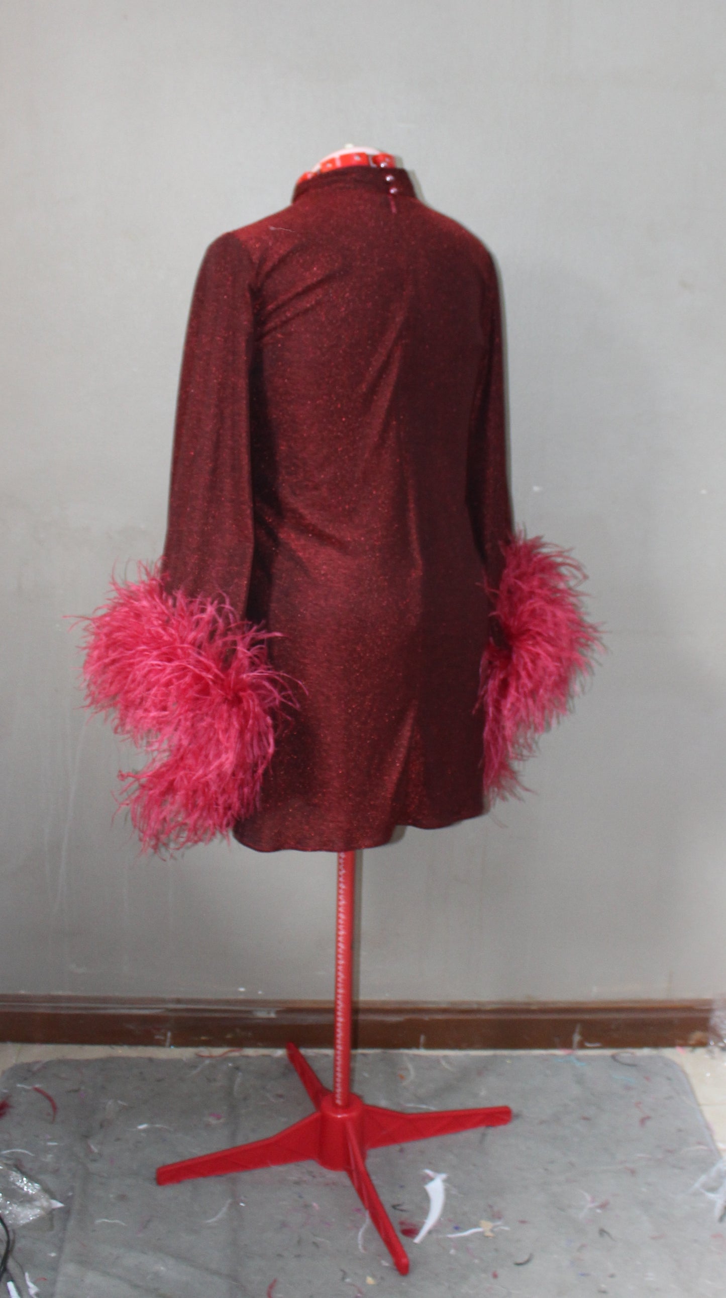 MARAYA Metallic Sparkle Bell Sleeve Feather Mini Dress (Size 0 US. - 8 US.)