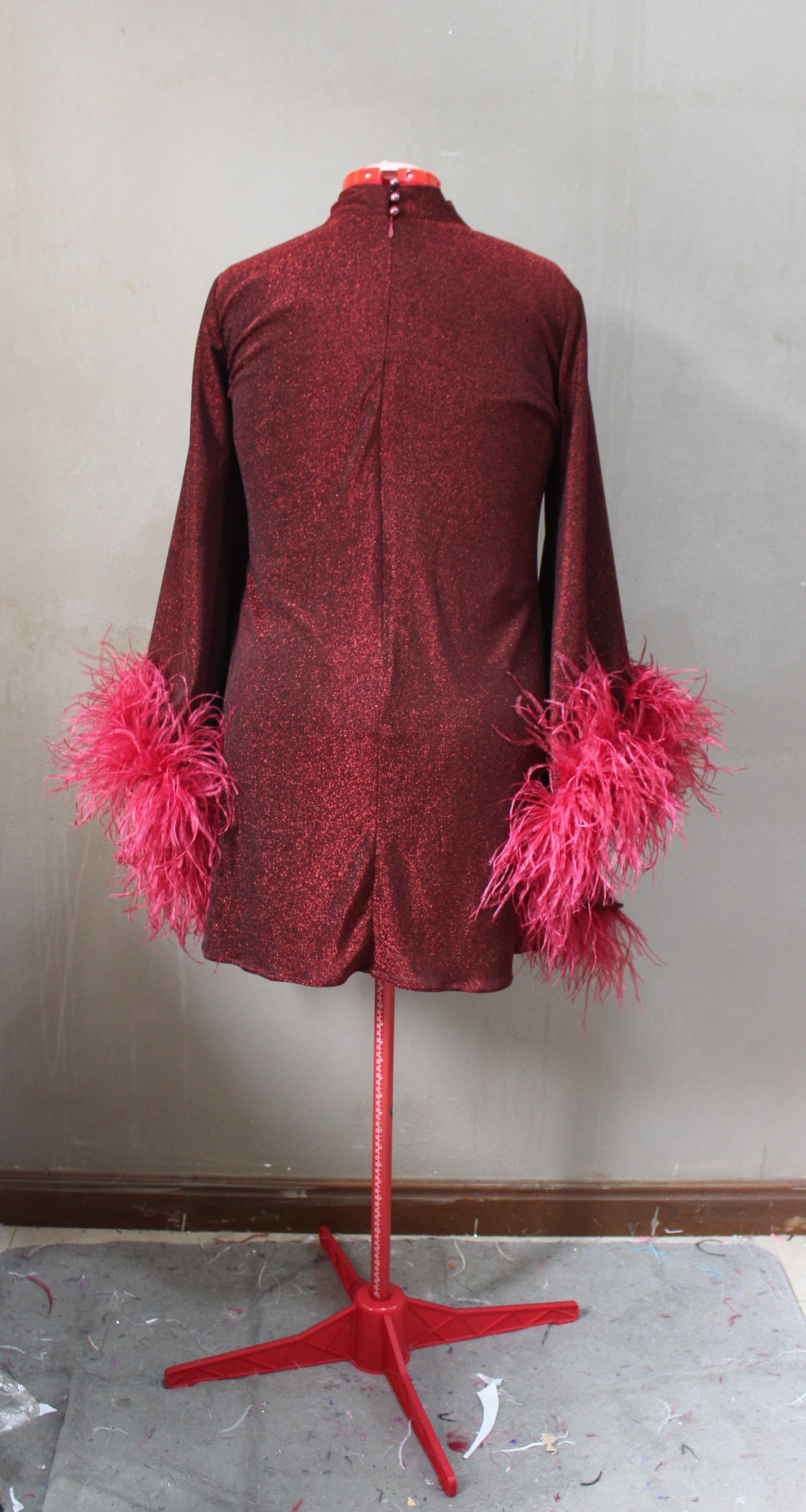 MARAYA Metallic Sparkle Bell Sleeve Feather Mini Dress (Size 0 US. - 8 US.)