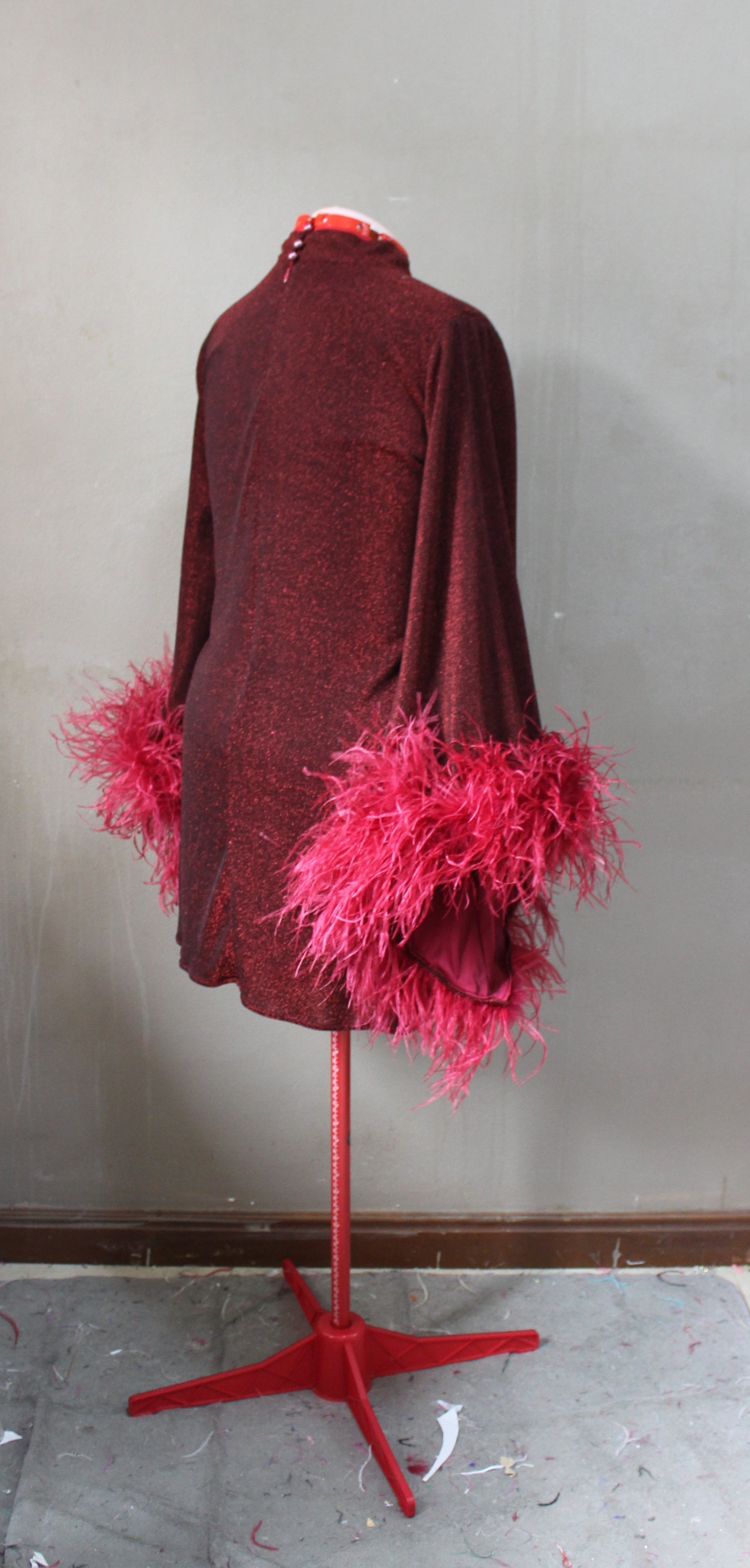 MARAYA Metallic Sparkle Bell Sleeve Feather Mini Dress (Size 0 US. - 8 US.)