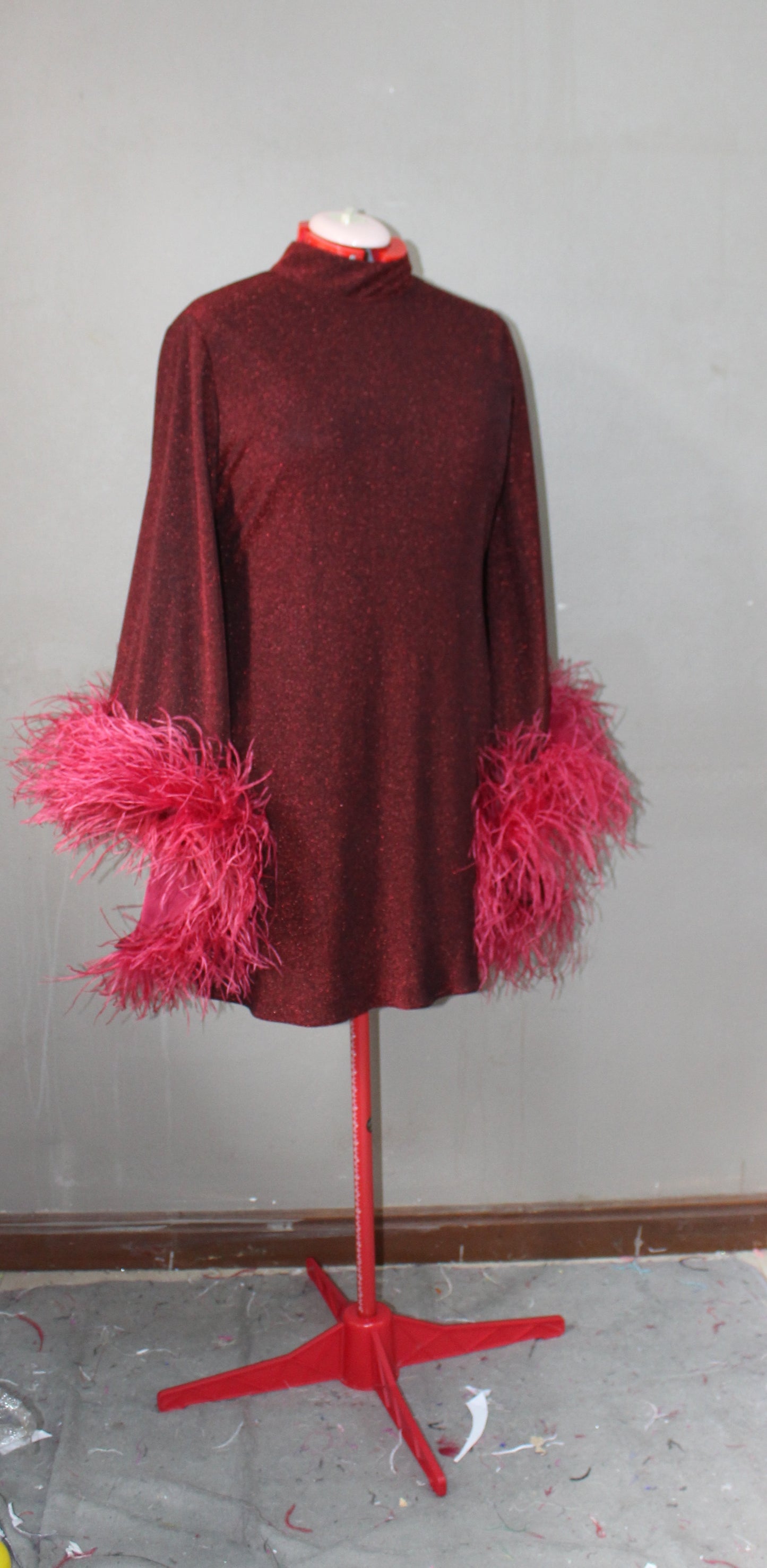 MARAYA Metallic Sparkle Bell Sleeve Feather Mini Dress (Size 0 US. - 8 US.)