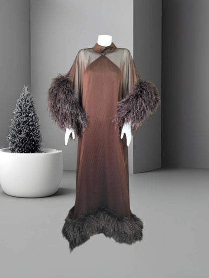 MARAYA Feathers Sleeve and Feather buttom Maxi Dress with Slip dress