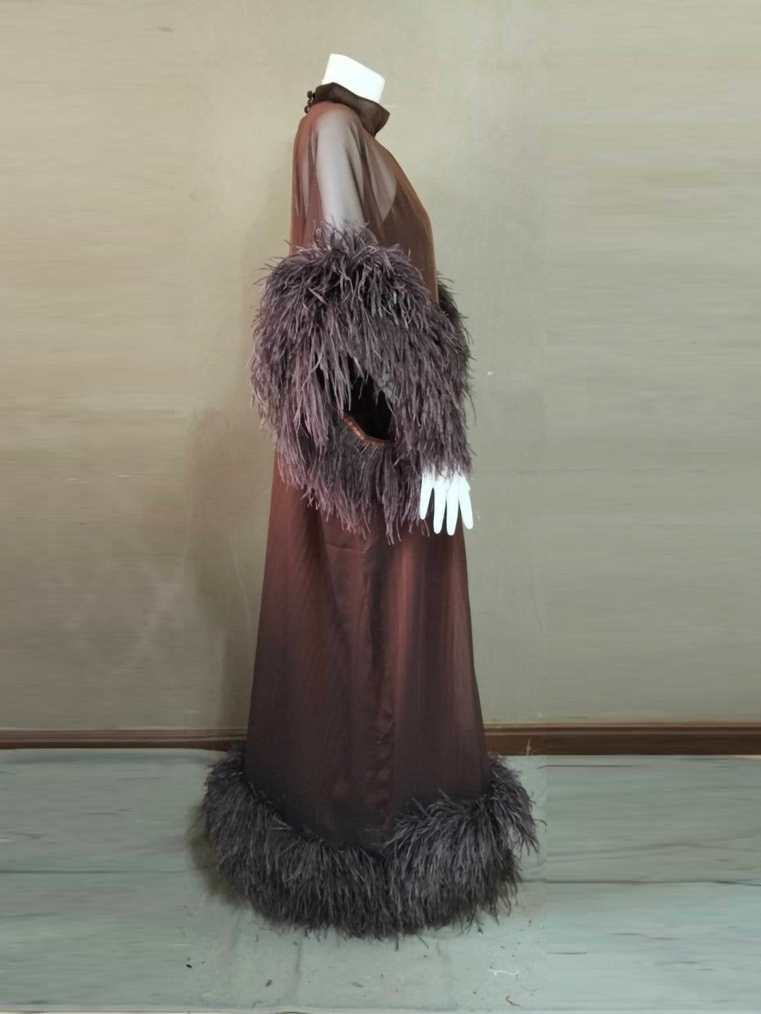 MARAYA Feathers Sleeve and Feather buttom Maxi Dress with Slip dress