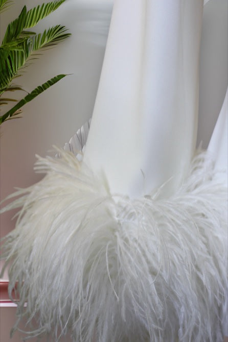MARAYA Plus Size Long sleeve High Neck Feather mini dress