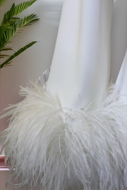 MARAYA Plus Size Long sleeve High Neck Feather mini dress