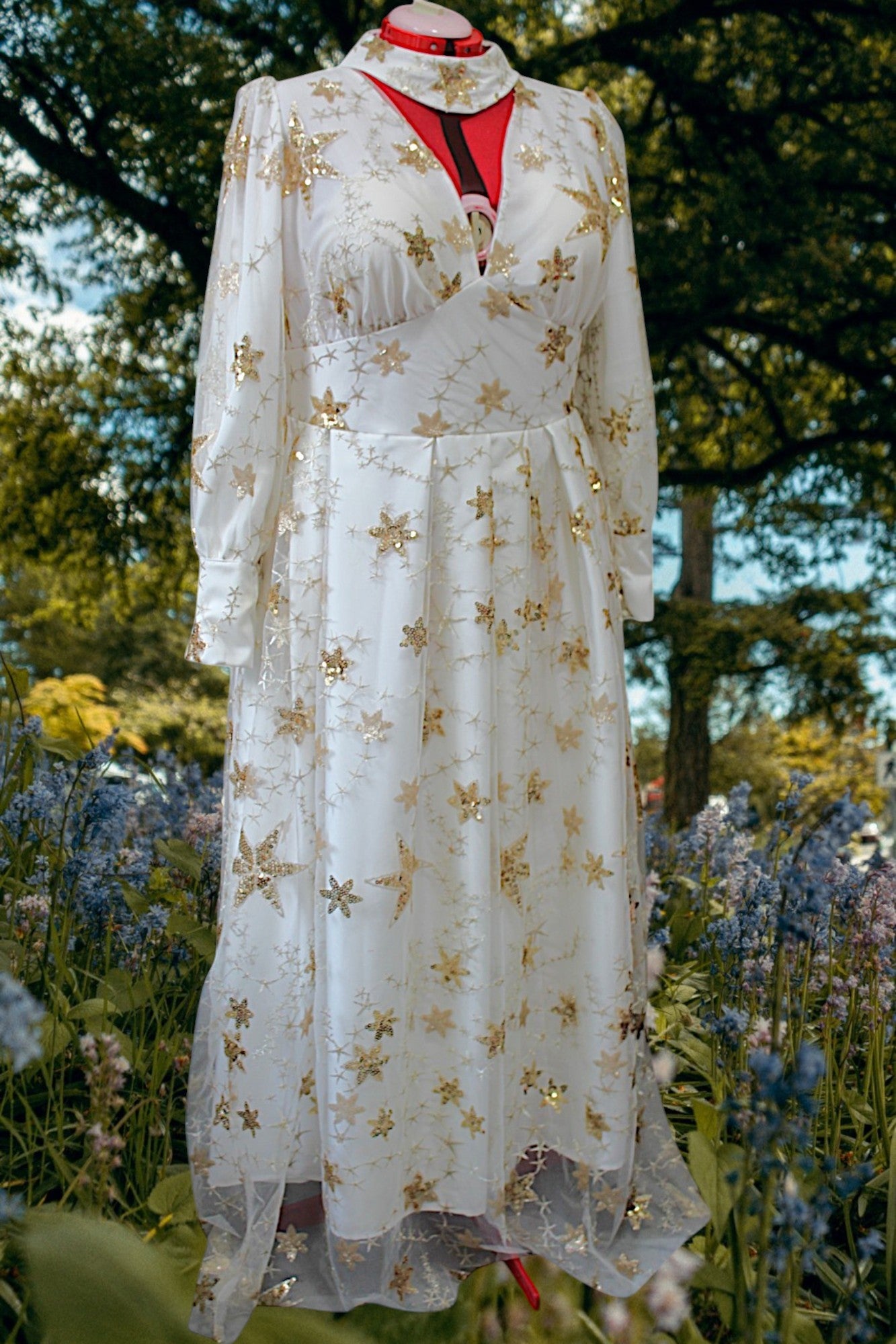 MARAYA Plus Size Wedding Maxi dress,Embroidery Star, Plus Size white lace dress,lace bridal gown,custom wedding dress,Long sleeve wedding dresses