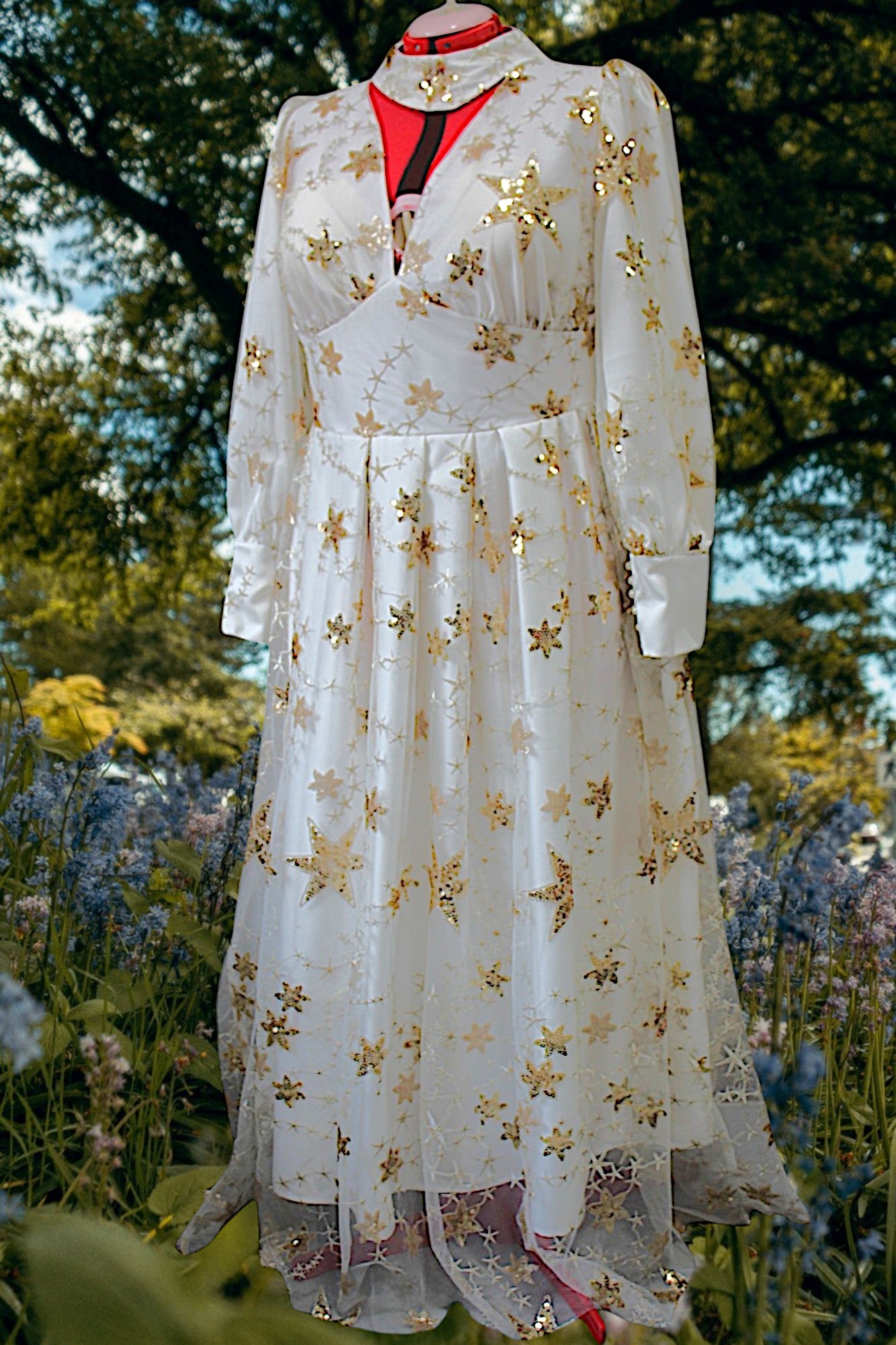MARAYA Plus Size Wedding Maxi dress,Embroidery Star, Plus Size white lace dress,lace bridal gown,custom wedding dress,Long sleeve wedding dresses