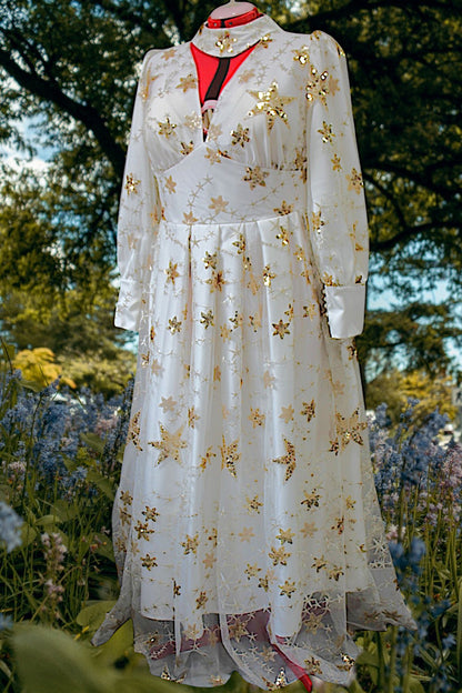 MARAYA Plus Size Wedding Maxi dress,Embroidery Star, Plus Size white lace dress,lace bridal gown,custom wedding dress,Long sleeve wedding dresses