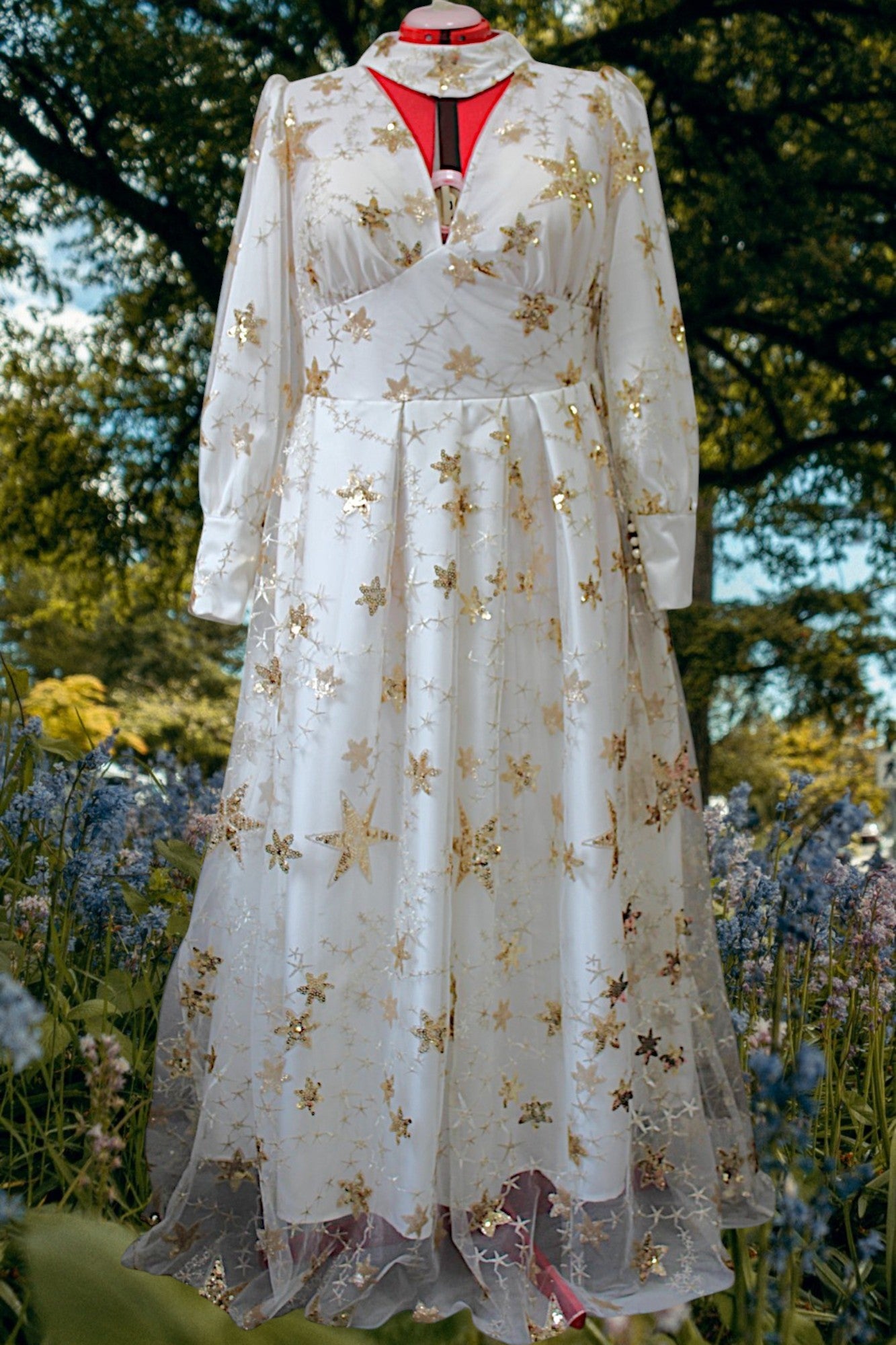 MARAYA Plus Size Wedding Maxi dress,Embroidery Star, Plus Size white lace dress,lace bridal gown,custom wedding dress,Long sleeve wedding dresses