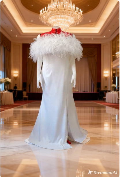 MARAYA Plus Size Wedding Dress Off-Shoulder Top & High waist Long skirt slit left