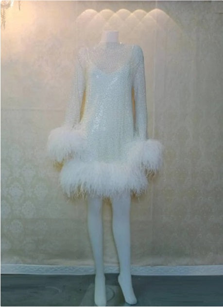 MARAYA Rhinestone mesh Long Sleeve Bottom Mini Dress