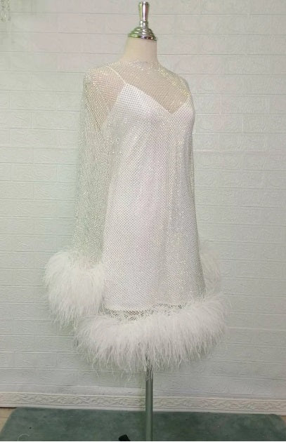 MARAYA Rhinestone mesh Long Sleeve Bottom Mini Dress