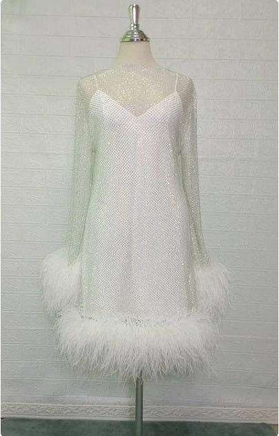 MARAYA Rhinestone mesh Long Sleeve Bottom Mini Dress