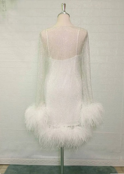 MARAYA Rhinestone mesh Long Sleeve Bottom Mini Dress