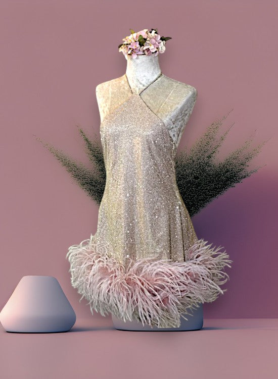 MARAYA Rose Pink Halter Neck Mini Dress