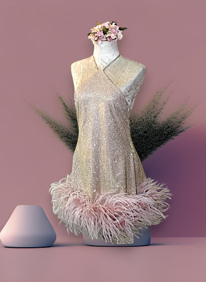 MARAYA Rose Pink Halter Neck Mini Dress