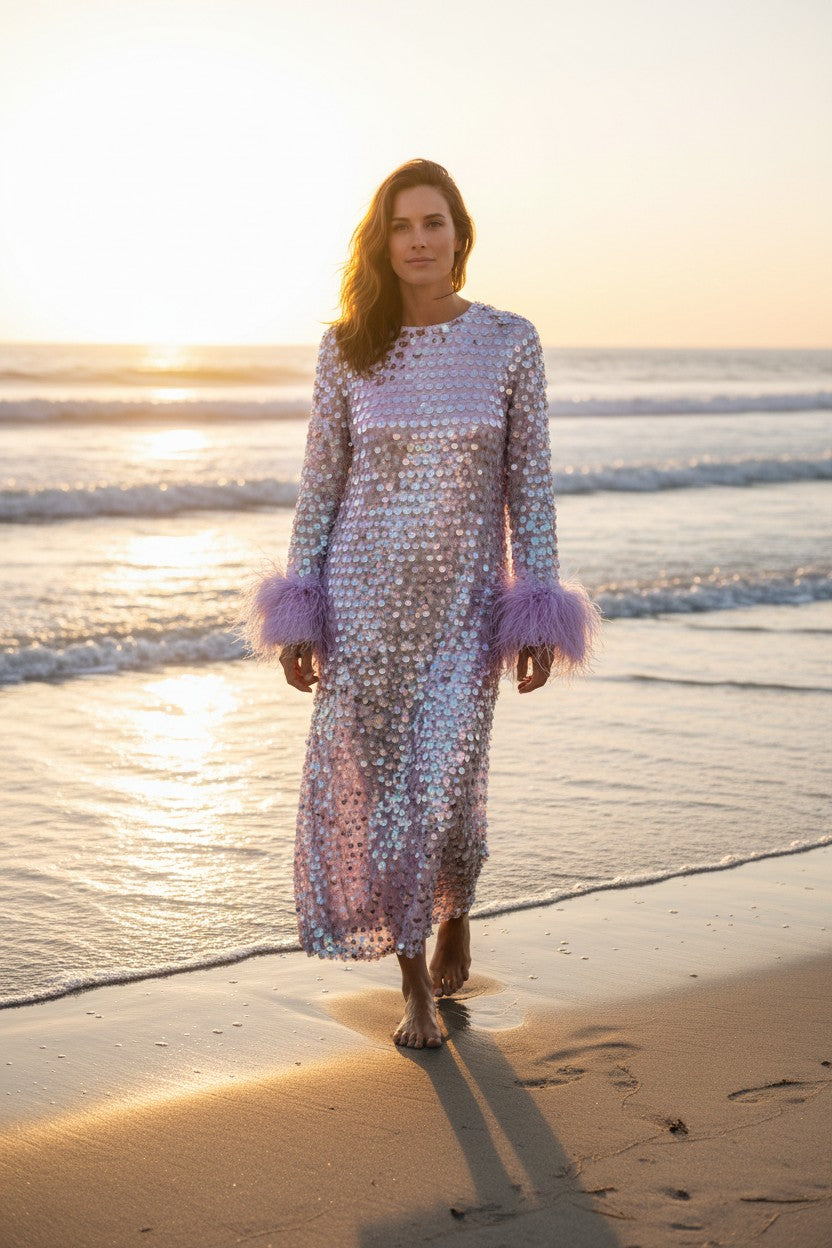 MARAYA Sequin Maxi and Midi Feather Dress