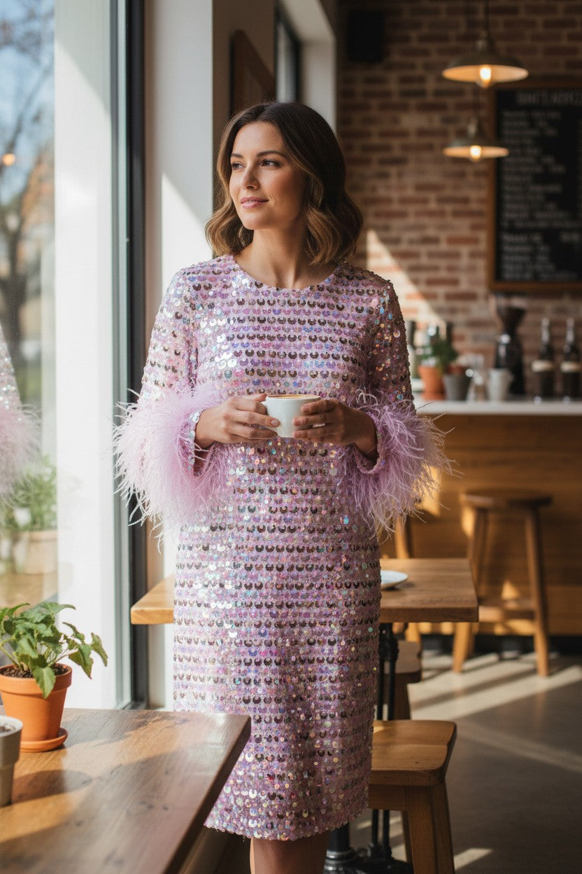 MARAYA Sequin Maxi and Midi Feather Dress