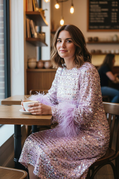 MARAYA Sequin Maxi and Midi Feather Dress