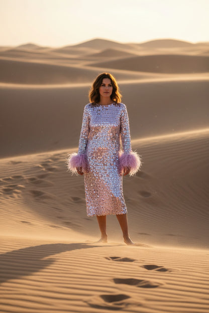 MARAYA Sequin Maxi and Midi Feather Dress