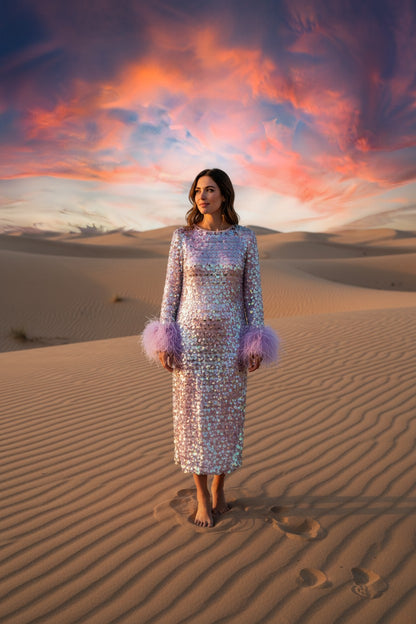 MARAYA Sequin Maxi and Midi Feather Dress