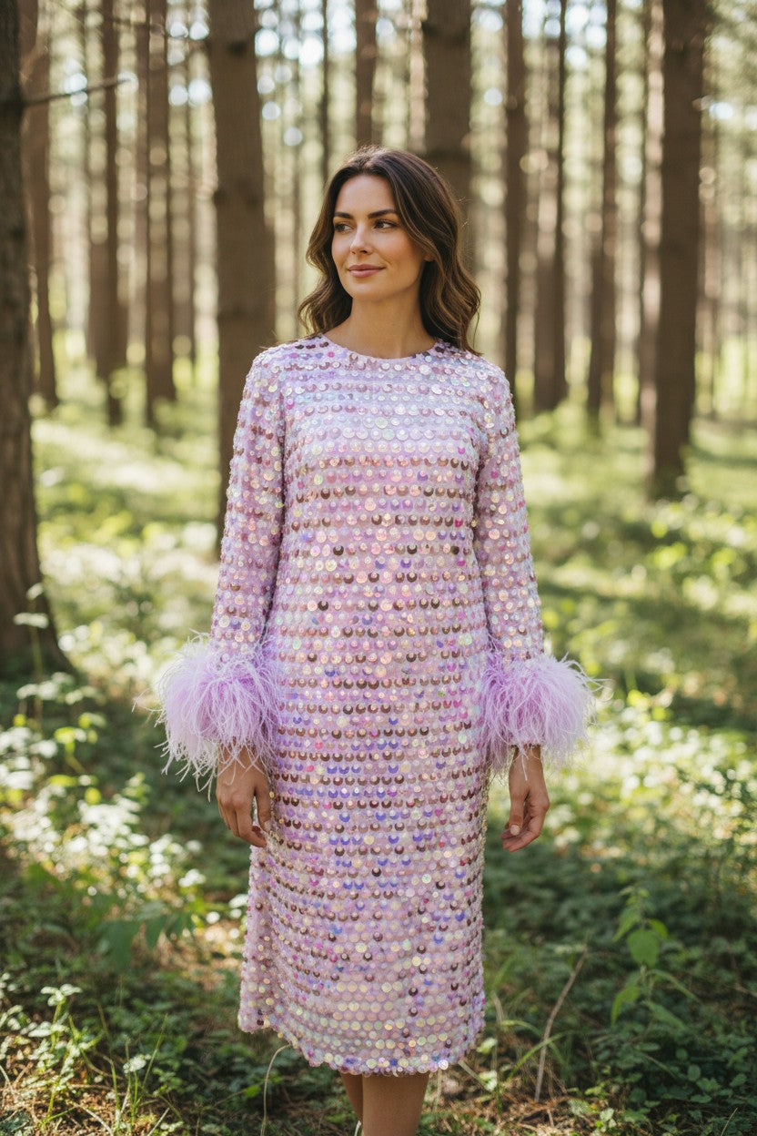 MARAYA Sequin Maxi and Midi Feather Dress