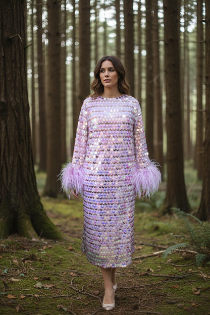 MARAYA Sequin Maxi and Midi Feather Dress