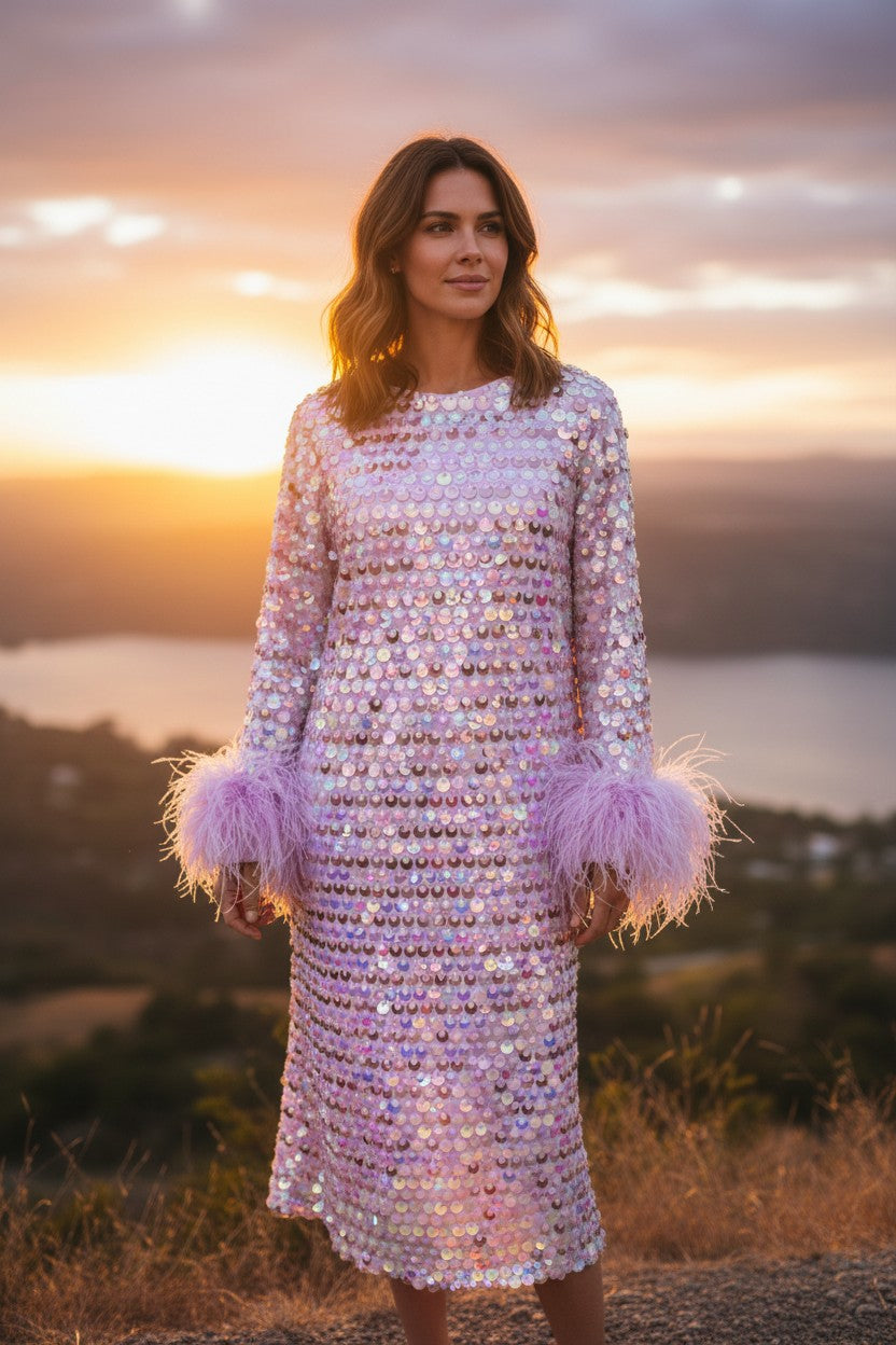 MARAYA Sequin Maxi and Midi Feather Dress