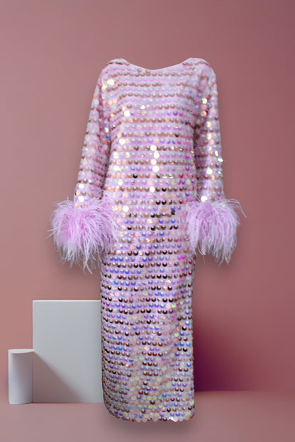 MARAYA Sequin Maxi and Midi Feather Dress