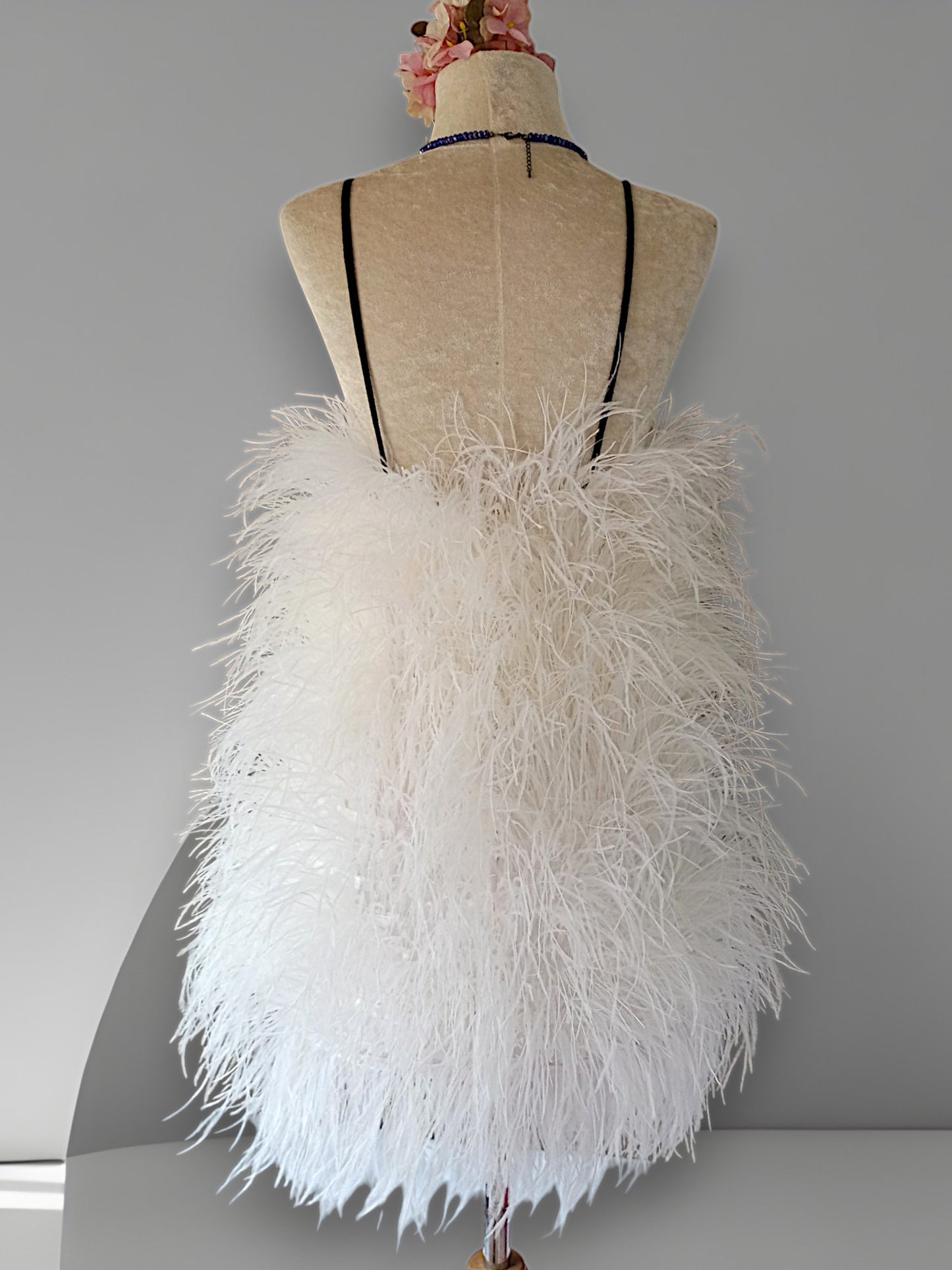 MARAYA Sequin Spaghetti Wedding Feather Mini Dress