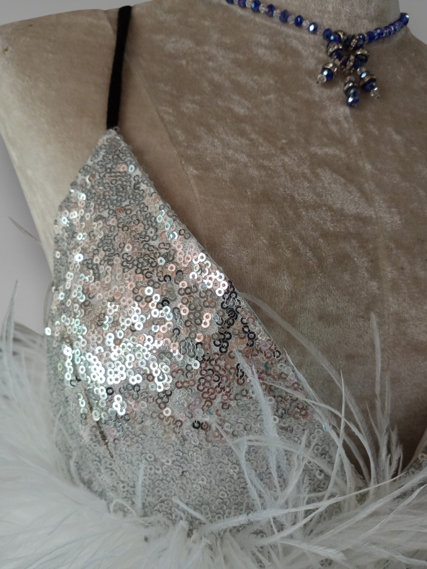 MARAYA Sequin Spaghetti Wedding Feather Mini Dress