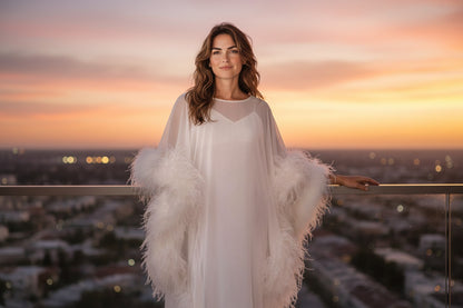 MARAYA Silk chiffon Kaftan Feather Maxi Dress