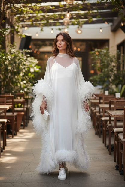 MARAYA Silk chiffon Kaftan Feather Maxi Dress