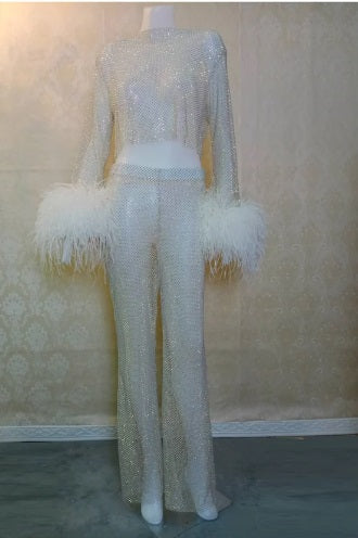 MARAYA Sparkle Crop Top & Long Pant