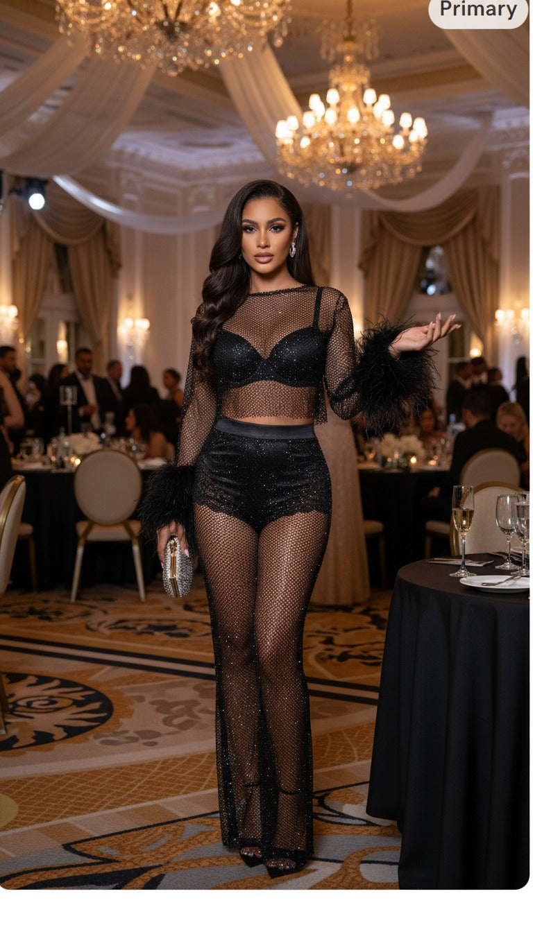 MARAYA Sparkle Crop Top & Long Pant