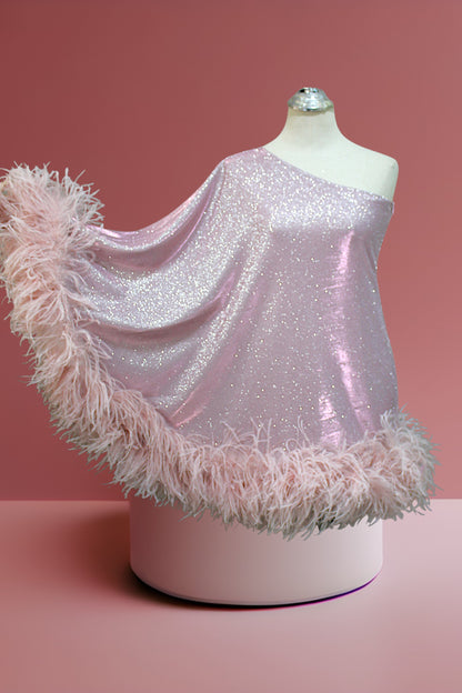 MARAYA Star Glamour One-Shoulder Mini Feather Dress