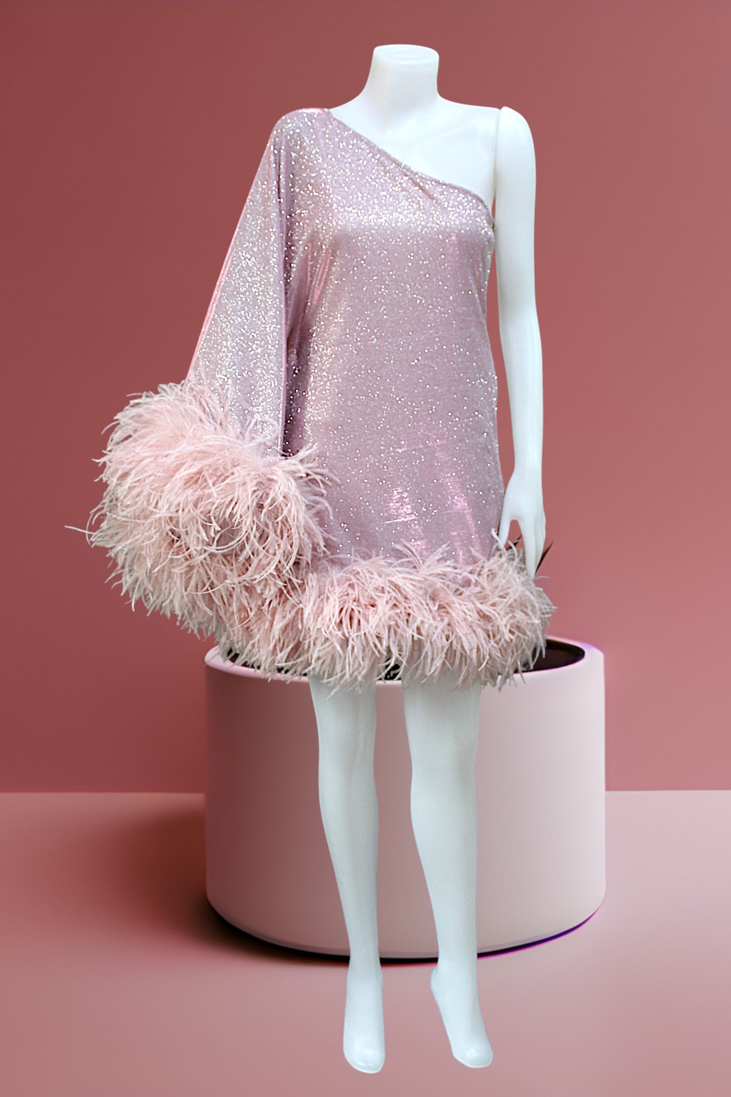 MARAYA Star Glamour One-Shoulder Mini Feather Dress