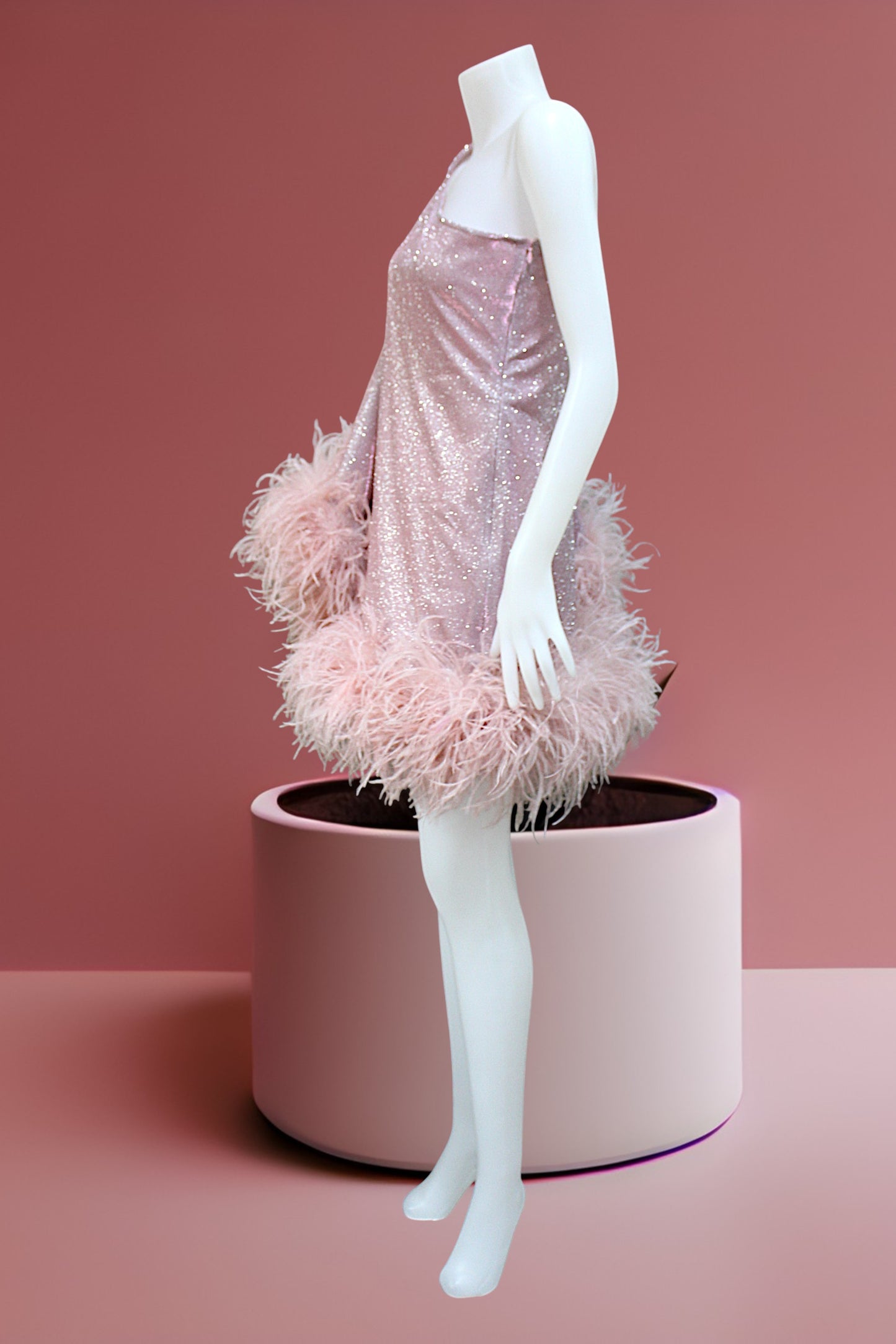 MARAYA Star Glamour One-Shoulder Mini Feather Dress